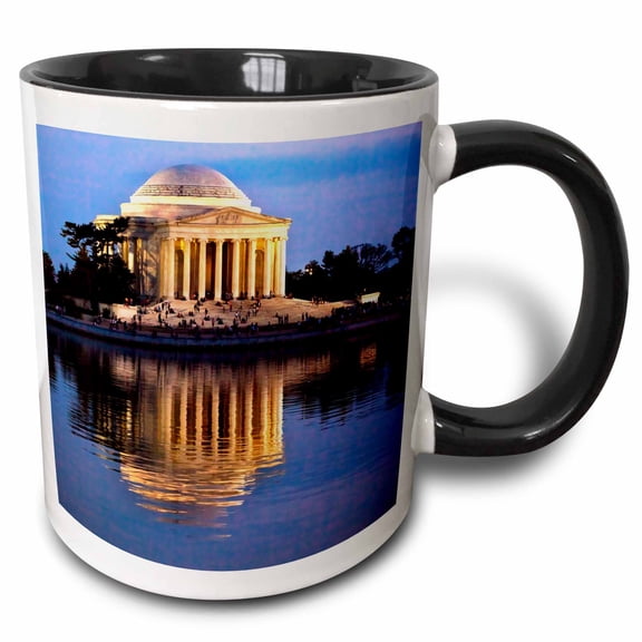 3drose, Jefferson Memorial and Tidal Basin with Reflection, Washington Dc, 15oz Two-tone Black Mug