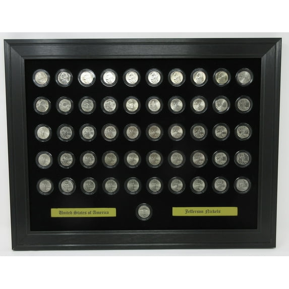 Jefferson Nickel Coins (Not Included) Wall Display Picture Frame Holds 51 Coins Made in the USA