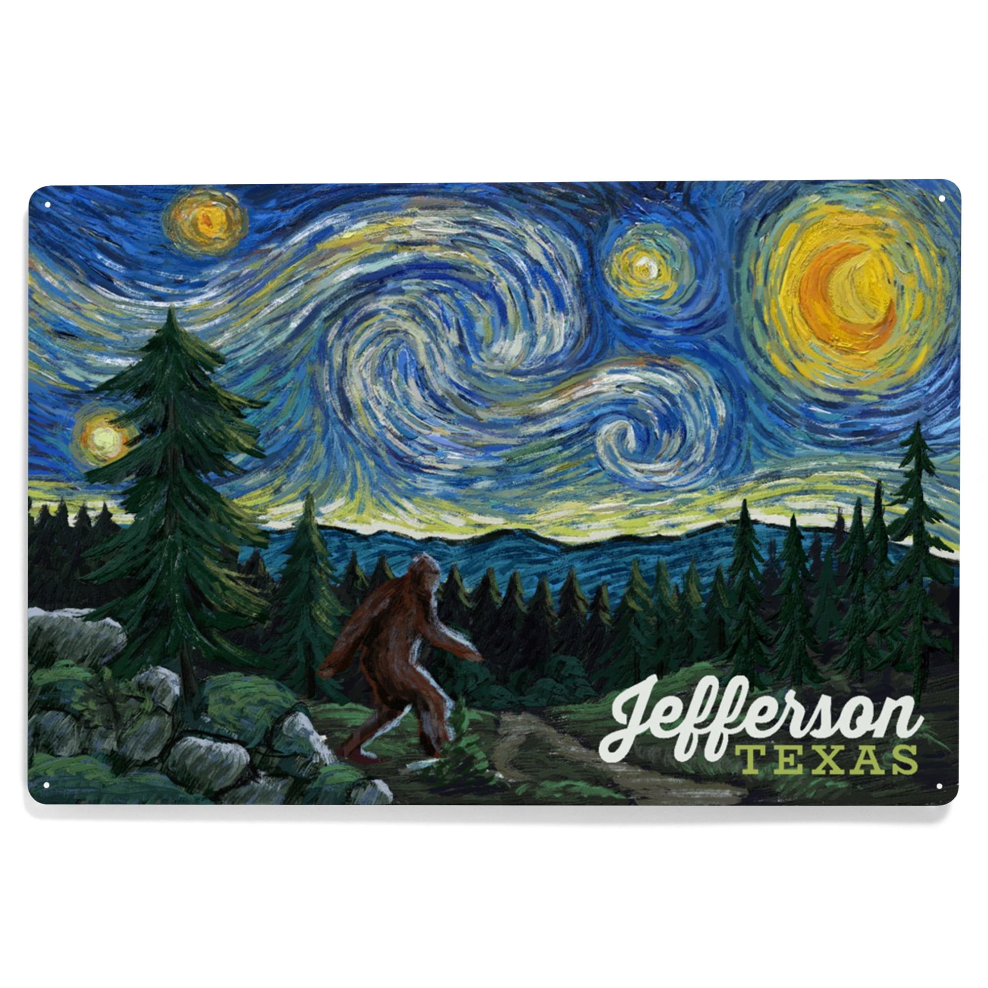 Jefferson, Texas, Bigfoot Starry Night (12x18 Aluminum Art, Indoor