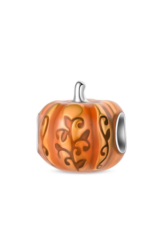925 Sterling Silver Charm for Bracelets Autumn Animal Maple Leaf Bee Fruit Pumpkin Bead Pendant Clear Women Bracelet Charms,Harvest Pumpkin,Autumn