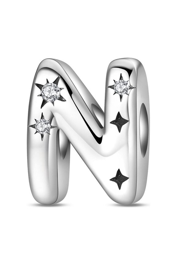 Charm 925 Silver Star Light English alphabet for Bracelets Necklace, Women Gifts for Wife Mom,N,Noble,Star Light,N,Noble