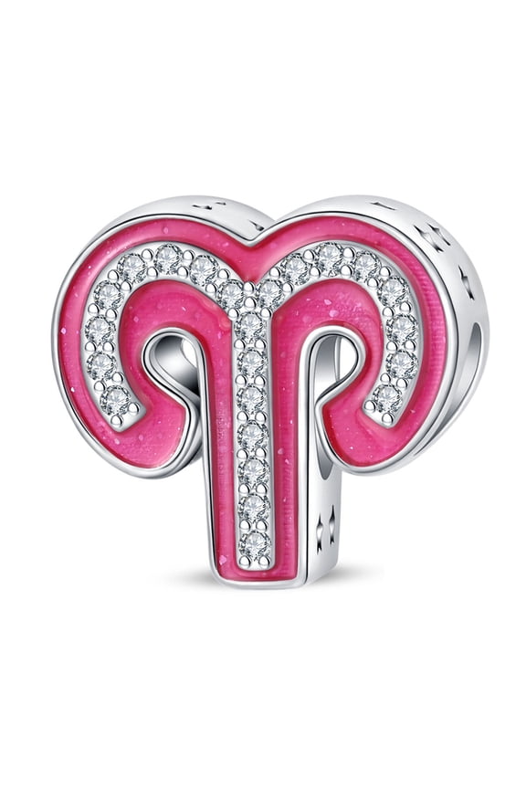 Charm for Women Bracelet 12 Zodiac Signs Pendant Bead,Pink,Princess Crystals Aries