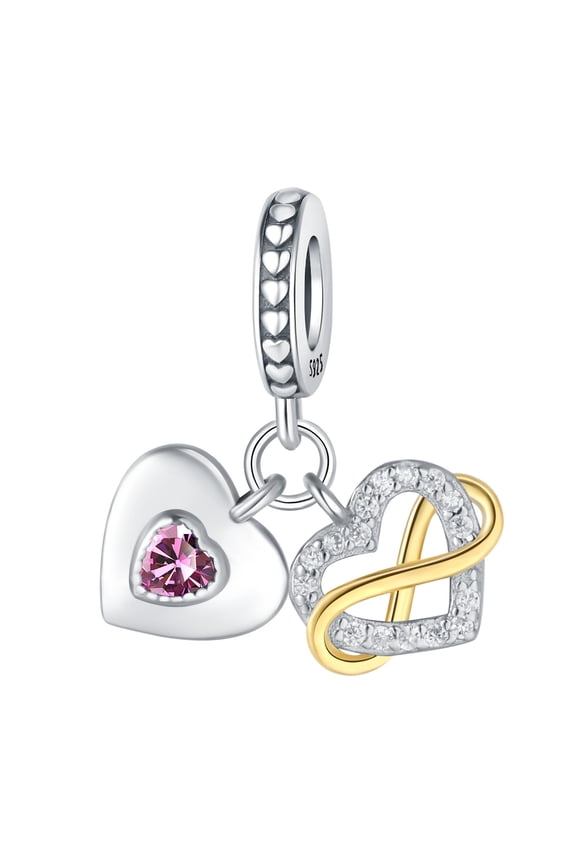 Charm for Women Bracelet Necklace Mom Valentine's Day Heart Pendant,Pink Heart Zircon,Endless Love