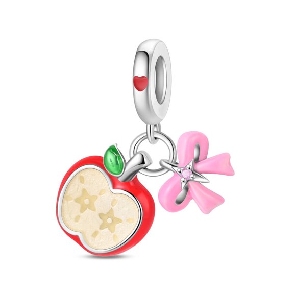 Jeffery Charm for Women Bracelet Necklace Pink Valentine's Day Heart Pendant,Apple Candy Heart Bow Pendant,Red,Red