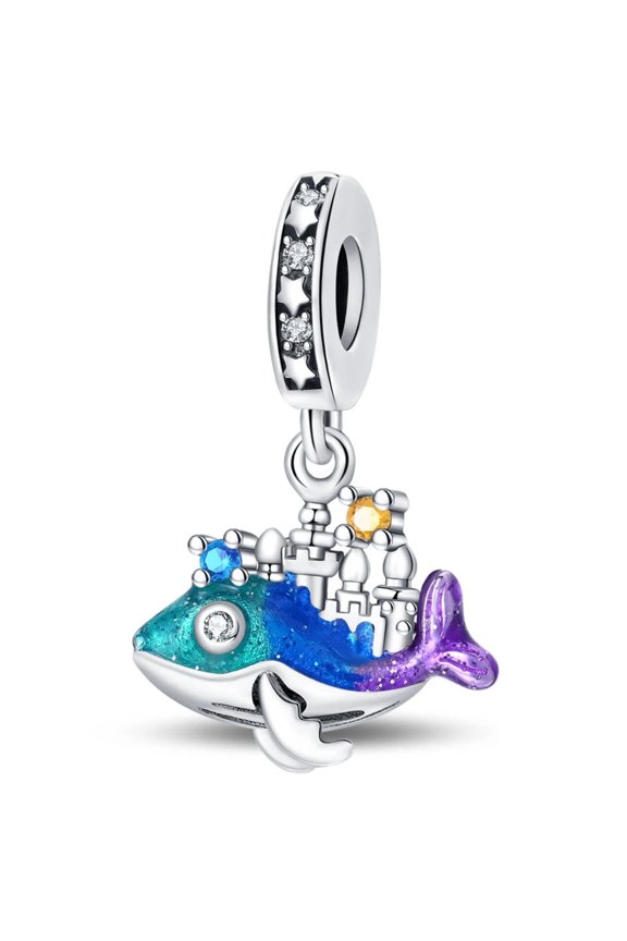 Charm for Women Bracelets 925 Sterling Silver Marine Animals Dangle Pendant,Blue Whale Dream Castle Pendant,Vitality,Vitality