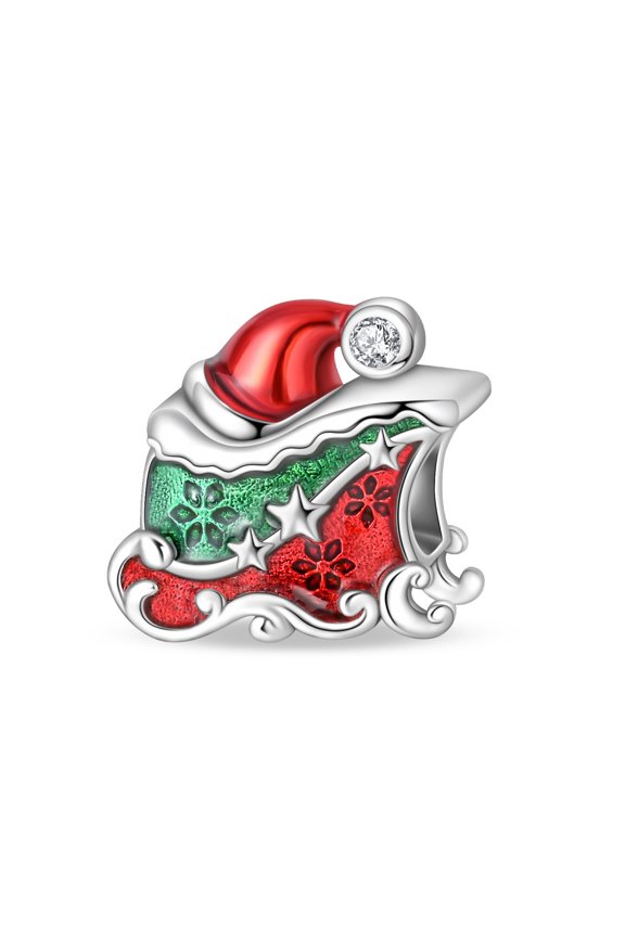 Charms 925 Silver Christmas Santa Claus, sled, reindeer, snow house, gift box Pendant for Women Snake Bone Chain Bracelets and Necklaces,Santa Claus sled,Christmas