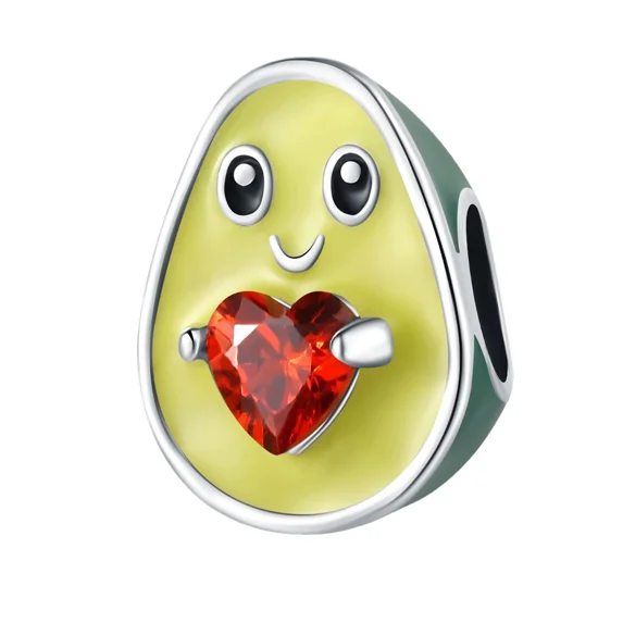 Jeffery Charms 925 Silver Fruit Strawberry Cherry Lemon Avocado Kiwi Pineapple Watermelon Pendant for Women Bracelet Necklace,Red Heart zircon avocado,Fruit