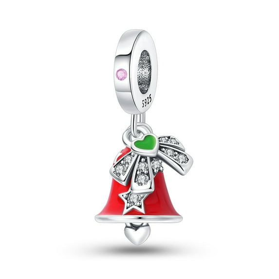 Jeffery Charms for Women Bracelet 925 Silver Christmas bell Pendants with Colorful zircon,Red Christmas bell,Christmas