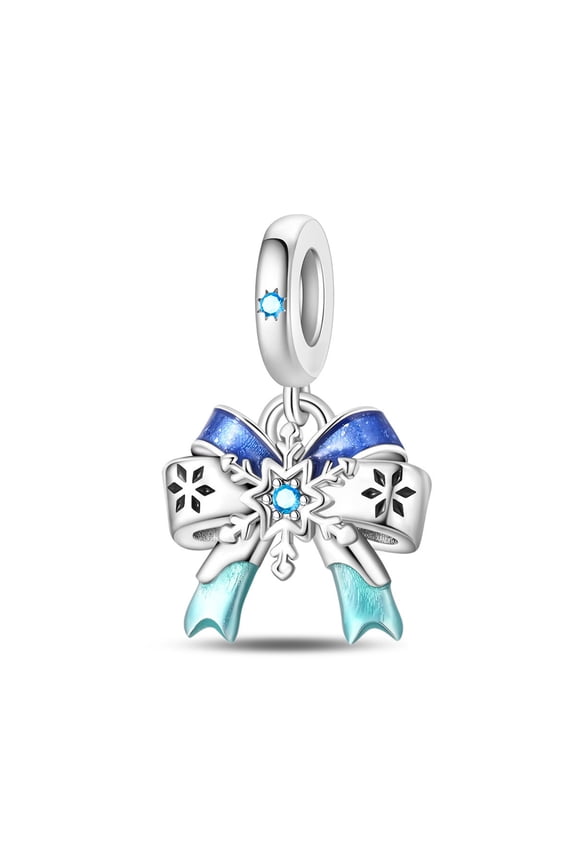 Charms for Women Bracelet 925 Silver Winter Heart Ice Snowflake Pendant for Necklace,Snowflake bow,Winter