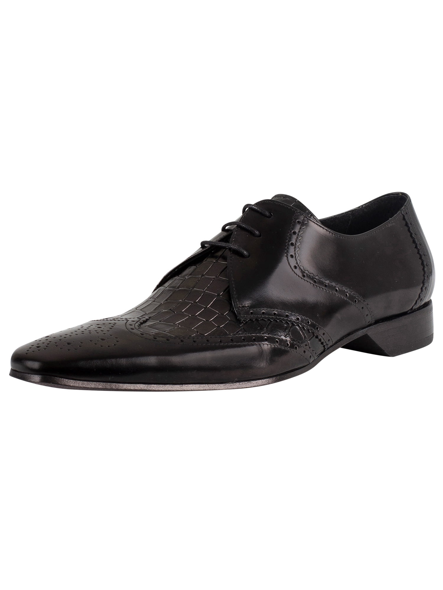 Used Jeffery West Black Dressed Derby Shoes Leather Jeffery West Premium Black Brogue Italian Lace Up Shoe main image 4