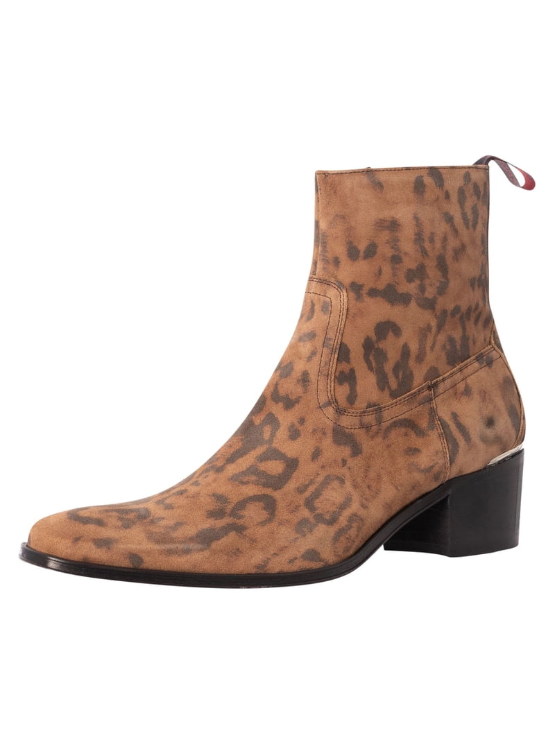 Jeffery West Leopard Print Suede Pointed Toe Zip Ankle Boots Jeffery West Leopard Print Chelsea Boots, Brown - Walmart.com main image 4