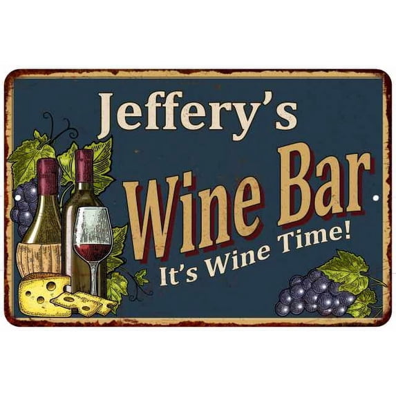 Jeffery's Wine Bar Sign Green Rustic Decor 8 x 12 Matte Finish Metal 108120055325