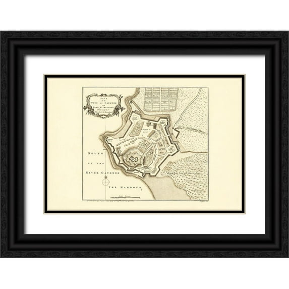 Jefferys 14x11 Black Ornate Wood Framed with Double Matting Museum Art Print Titled - S. America Cayenne Fort St Michael French Guiana