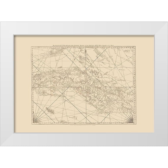 Jefferys 14x11 White Modern Wood Framed Museum Art Print Titled - Surrounding Nautical Chart Caribbean Cuba