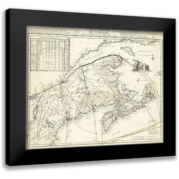 Jefferys 14x12 Black Modern Framed Museum Art Print Titled - Eastern Canada - Jefferys 1755