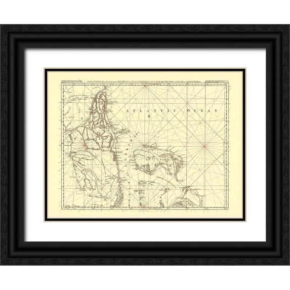 Jefferys 18x14 Black Ornate Wood Framed with Double Matting Museum Art Print Titled - Florida Peninsula Gulf of Florida Bahamas US