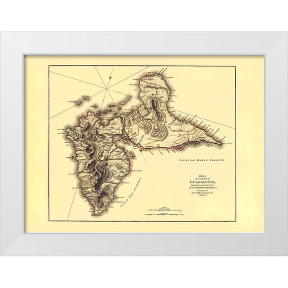Jefferys 18x14 White Modern Wood Framed Museum Art Print Titled - Caribbean Guadeloupe - Jefferys 1775