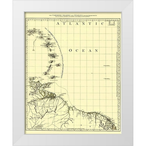 Jefferys 20x24 White Modern Wood Framed Museum Art Print Titled - Caribbean Islands Guyana - Jefferys 1775