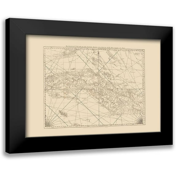 Jefferys 24x18 Black Modern Framed Museum Art Print Titled - Surrounding Nautical Chart Caribbean Cuba