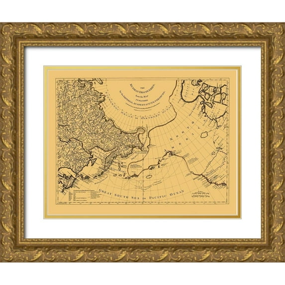 Jefferys 24x19 Gold Ornate Wood Framed with Double Matting Museum Art Print Titled - Discoveries Russia Asia - Jefferys 1776