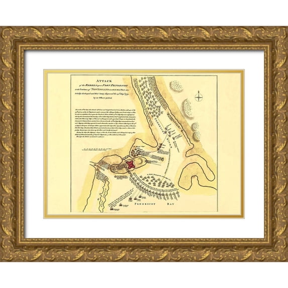 Jefferys 24x19 Gold Ornate Wood Framed with Double Matting Museum Art Print Titled - Fort Penobscot New England Battle - Jefferys 1779