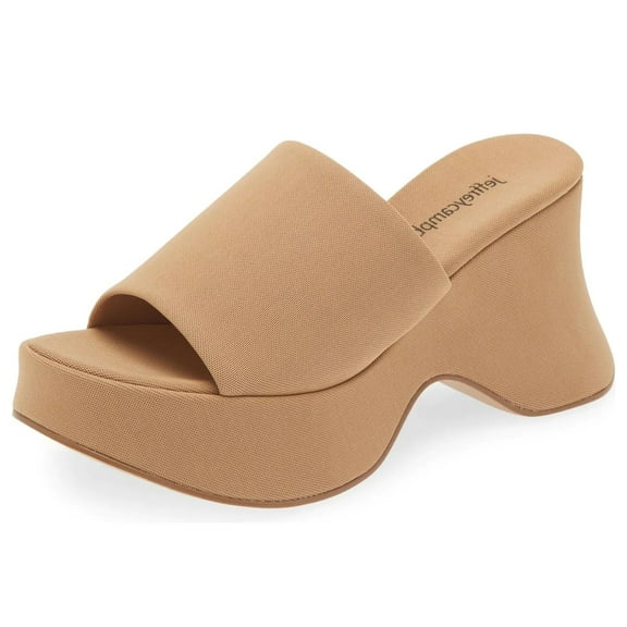 Jeffrey Campbell 6Teen-2 Beige Mesh Slip On Open Toe Chunky Wedge Heeled Sandals (Beige Mesh, 10)