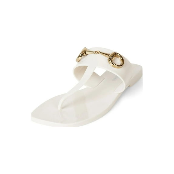 Jeffrey Campbell A Lil Bit Cream Shiny Slip On Open Toe Flat Thong Sandals (Cream Shiny, 8)