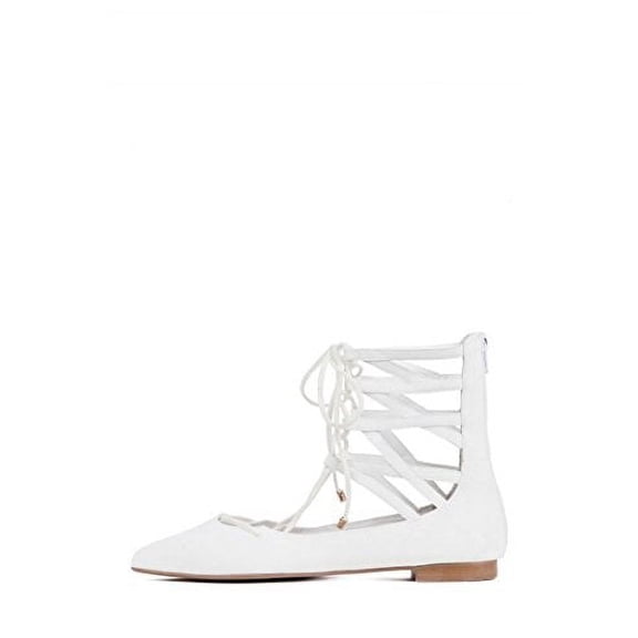 Jeffrey Campbell Atrium Lace Up Tie Up Strappy Upper Pointed Toe Flats Sandals (white, 5)