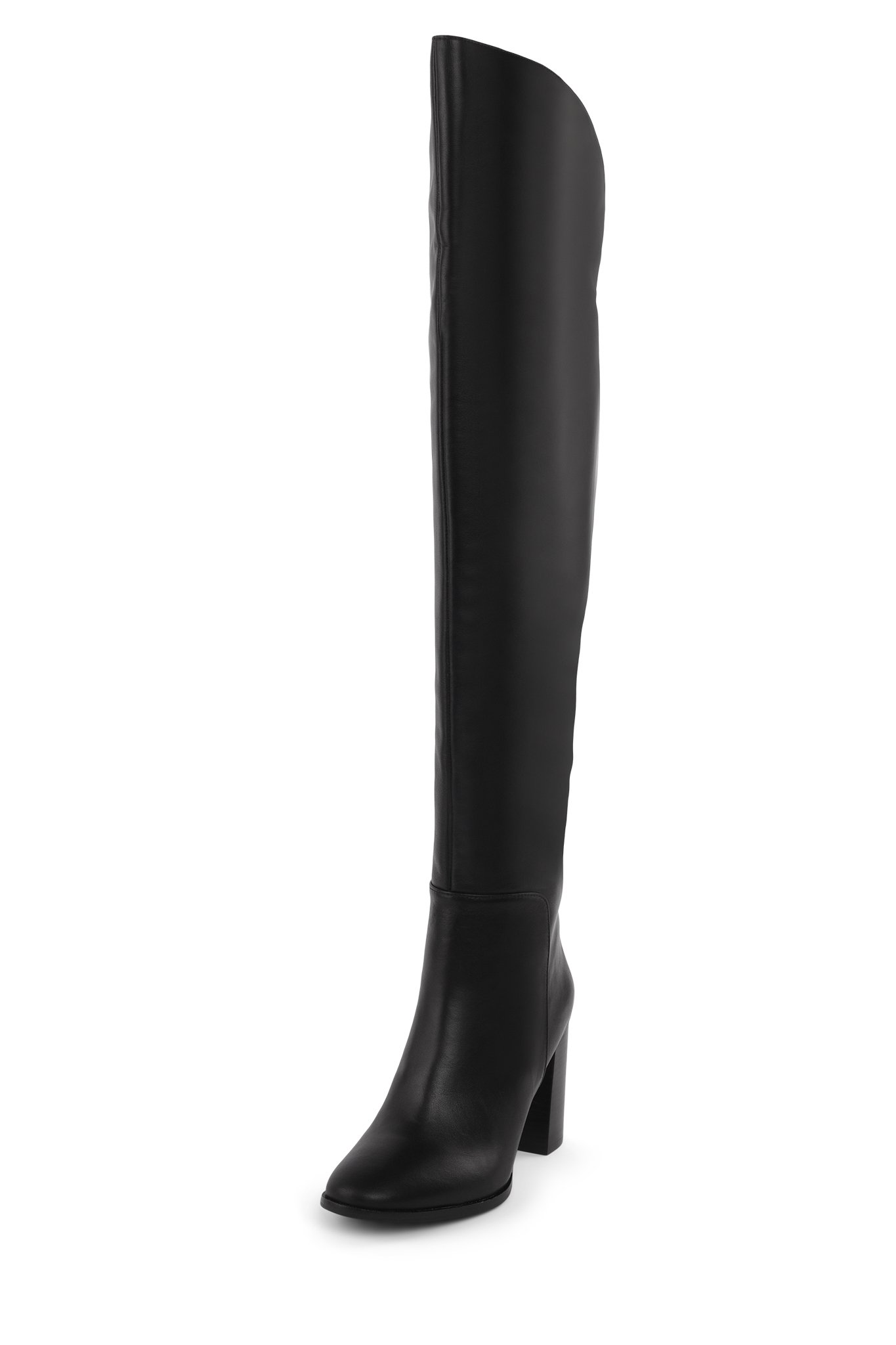 Bridle Block Heeled Knee High Black Leather Dress Boots (BLACK, 6)