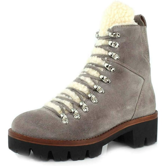 Jeffrey Campbell Culvert Taupe Suede Lace-up Hiker Fur Lined Cozy Combat Boots (TAUPE SUEDE IVORY, 9)