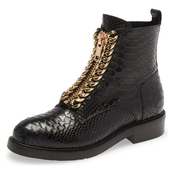Jeffrey Campbell DAMON-Z Black Snake Gold Chain Combat Ankle Boots Dress Bootie (BLACK SNAKE, 6)