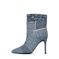 thumbnail image 1 of Jeffrey Campbell Denimous Blue Denim Multi Stiletto Heel Pointed Toe Ankle Boots (Blue Denim Multi, 7), 1 of 4