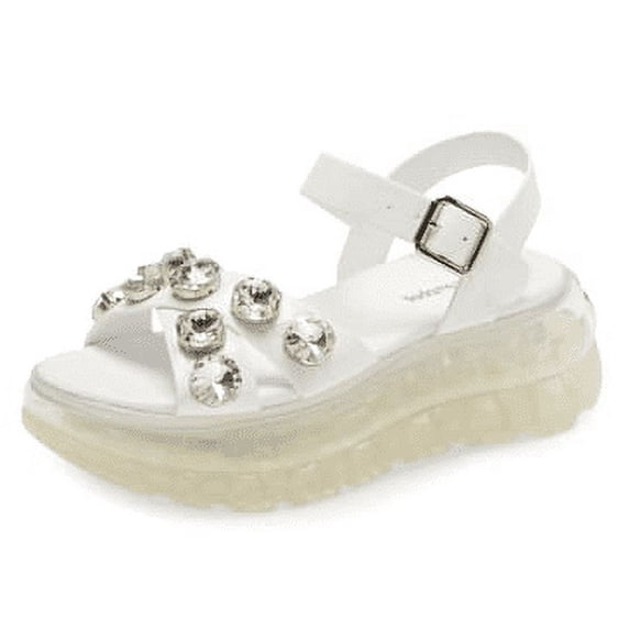 Jeffrey Campbell Diaries Strap Platform Sandal White Crinkle Patent Clear (White, 6)