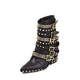 thumbnail image 1 of Jeffrey Campbell Draco-Stud Black Gold Pointy Toe Embellished Moto Leather Boots (Black Gold, 9), 1 of 3