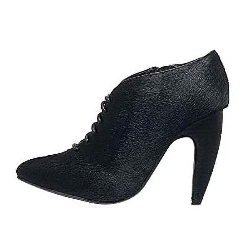 EDWINA-F Booties Black Hair Oxford Pointed Toe Lace Up Pumps (5)