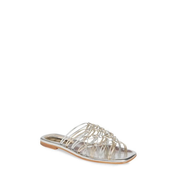 Jeffrey Campbell Emersyn Silver Gold Flat Mule Strappy Slide Sandal (8.5,Silver/Gold)