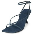 thumbnail image 1 of Jeffrey Campbell Fluxx Blue Denim Open Toe Ankle Strap Kitten Heeled Sandals (Blue Denim, 9.5), 1 of 4