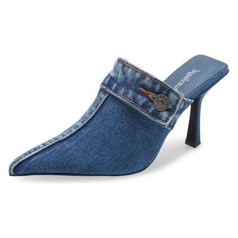 Jeffrey Campbell Genes Blue Denim Pointed Toe Slip On Mule Mid