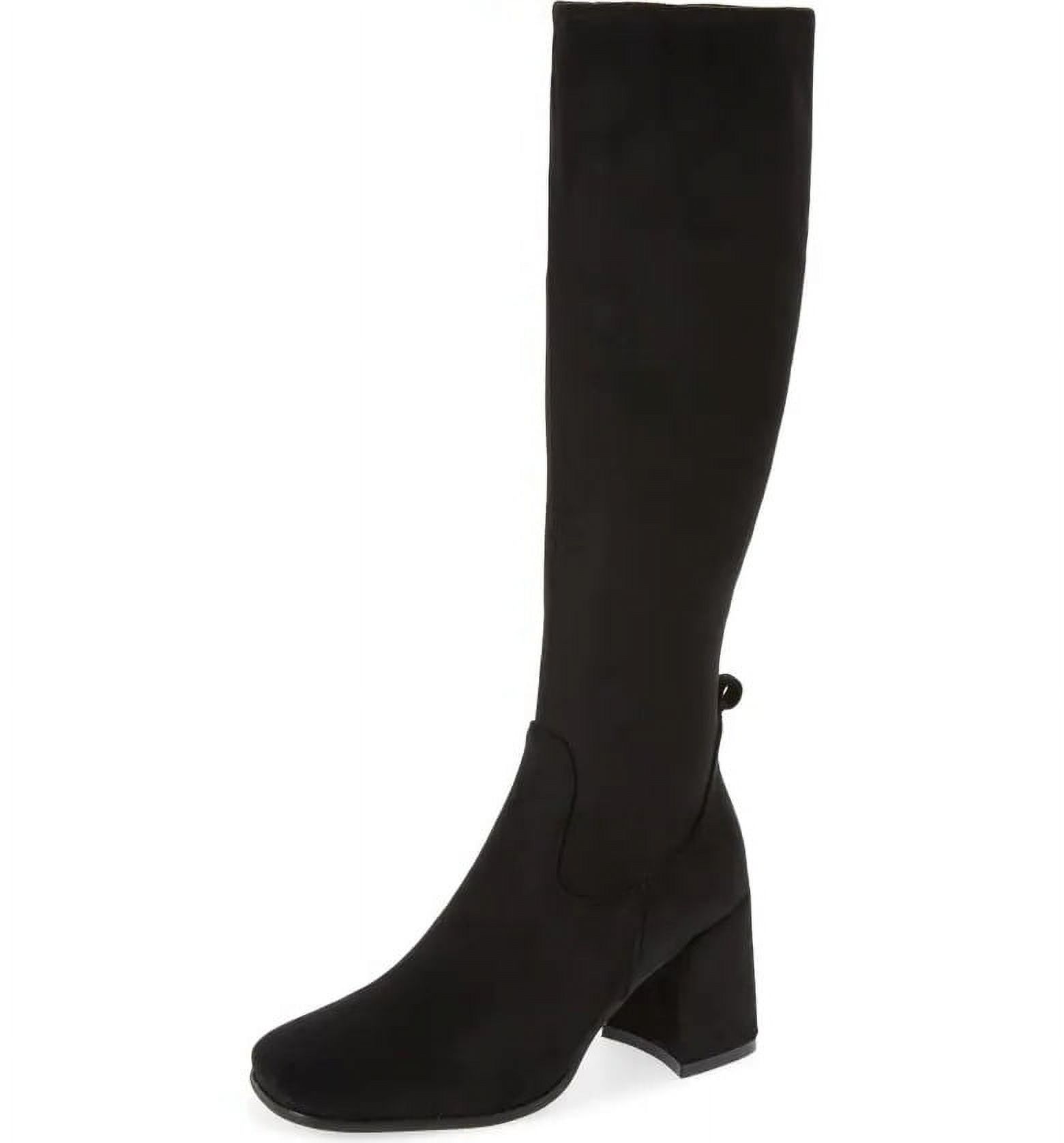 HOTLAVA-K2 Black Suede Block Heel Squared Toe Knee High Boots (Black Suede, 10)