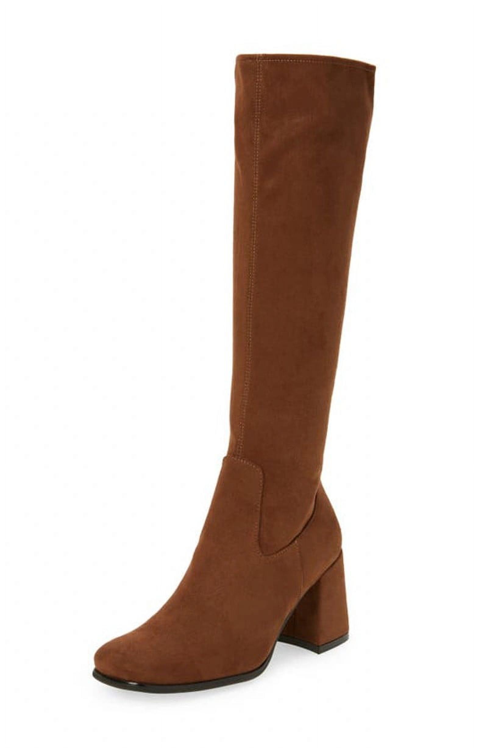 HOTLAVA-K2 Brown Suede Block Heel Squared Toe Knee High Boots (Brown Suede, 8.5)