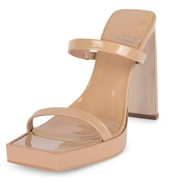 Jeffrey Campbell Hustler Dusty Nude Patent Squared Open Toe Heeled Sandals (Dusty Nude Patent, 6.5)