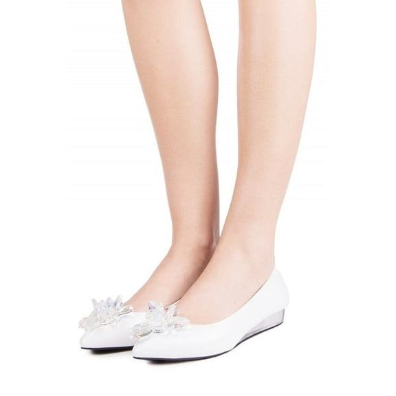 Jeffrey Campbell Jacy Crys White Box Clear Wedge Heel 3-D Flower Ballet Flats (6)