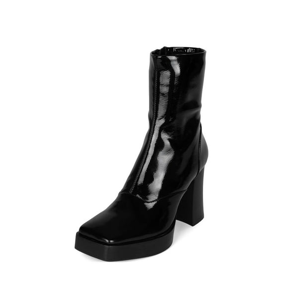 Jeffrey Campbell Kalopsia Black Pat Black Polish Stack Block Heel Ankle Boots (Black Pat Black Polish Stack, 10)