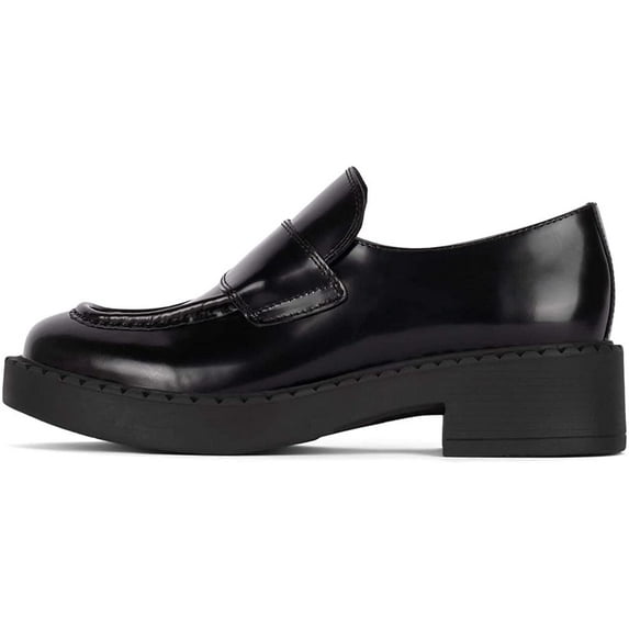 Jeffrey Campbell Librarian Vamp Moc-Toe Classic Penny Loafer Black Box Leather (BLACK BOX, 6)
