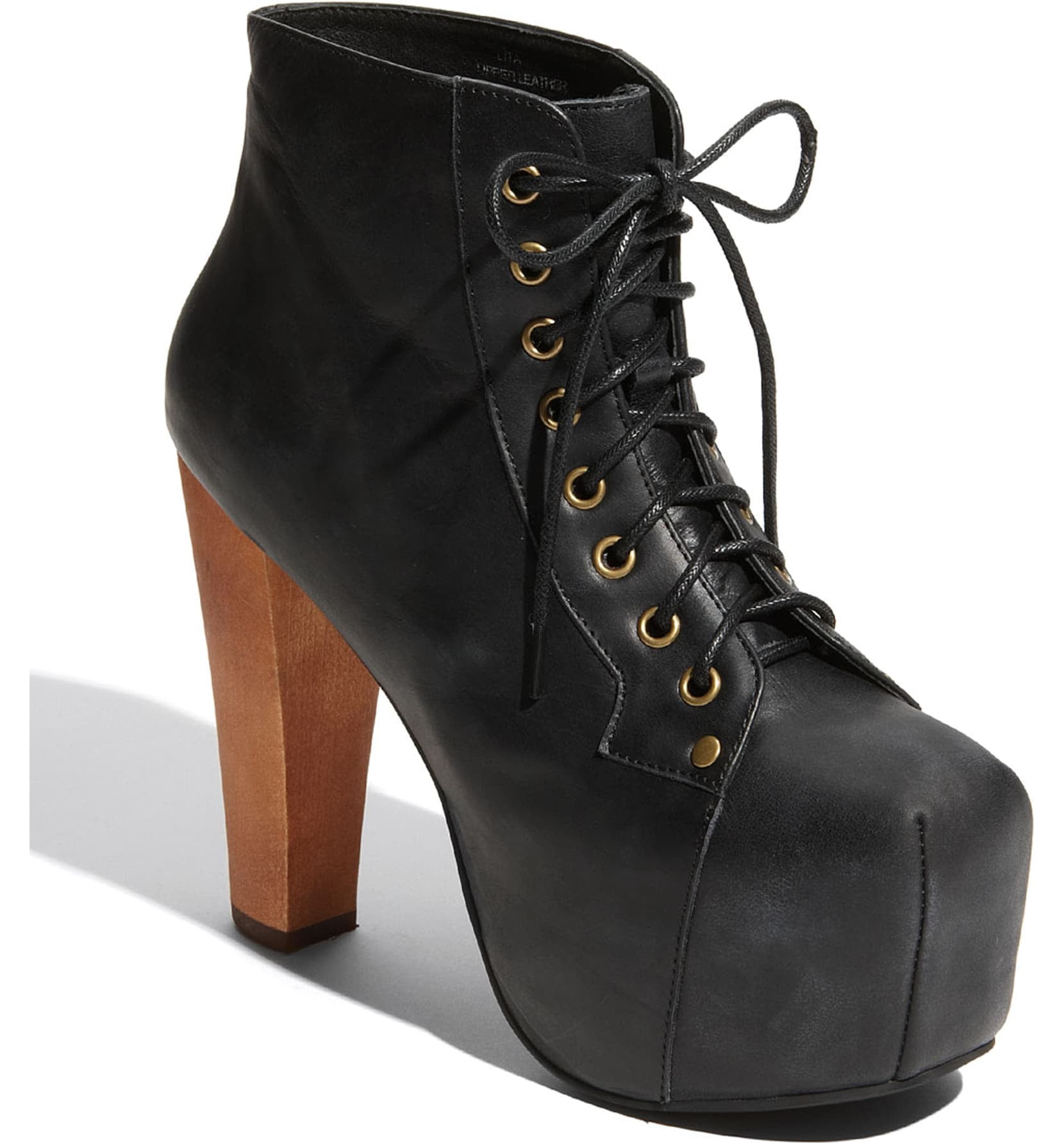 Jeffrey Campbell Lita Black Distressed Leather Wood Heel Platform Lace Up Boot 8.5 Walmart