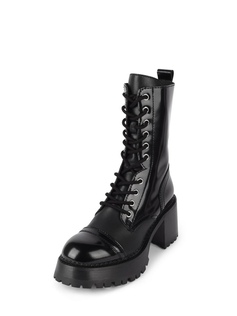 Jeffrey Campbell Locust Black Box Leather Lace Up Chunky Moto
