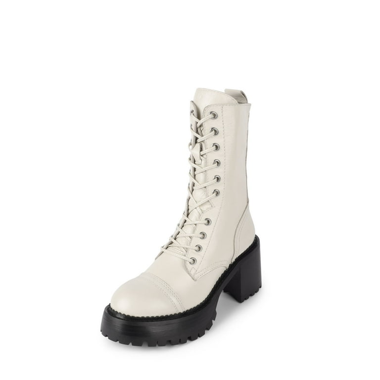 Jeffrey Campbell Locust Ivory Leather Lace Up Chunky Moto Combat Boots Boot IVORY 8