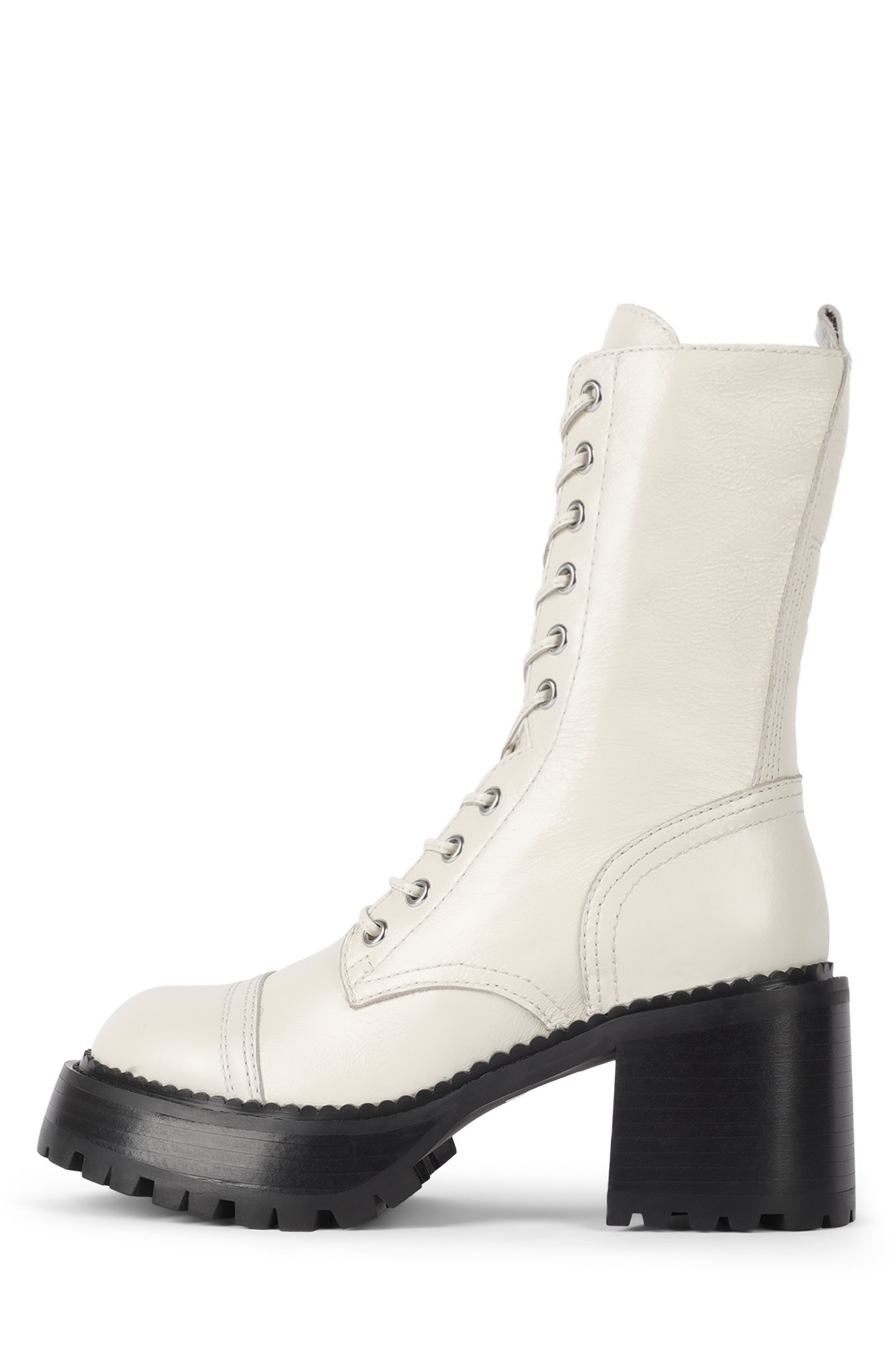Locust Ivory Leather Lace Up Chunky Moto Combat Boots Boot (IVORY, 8)