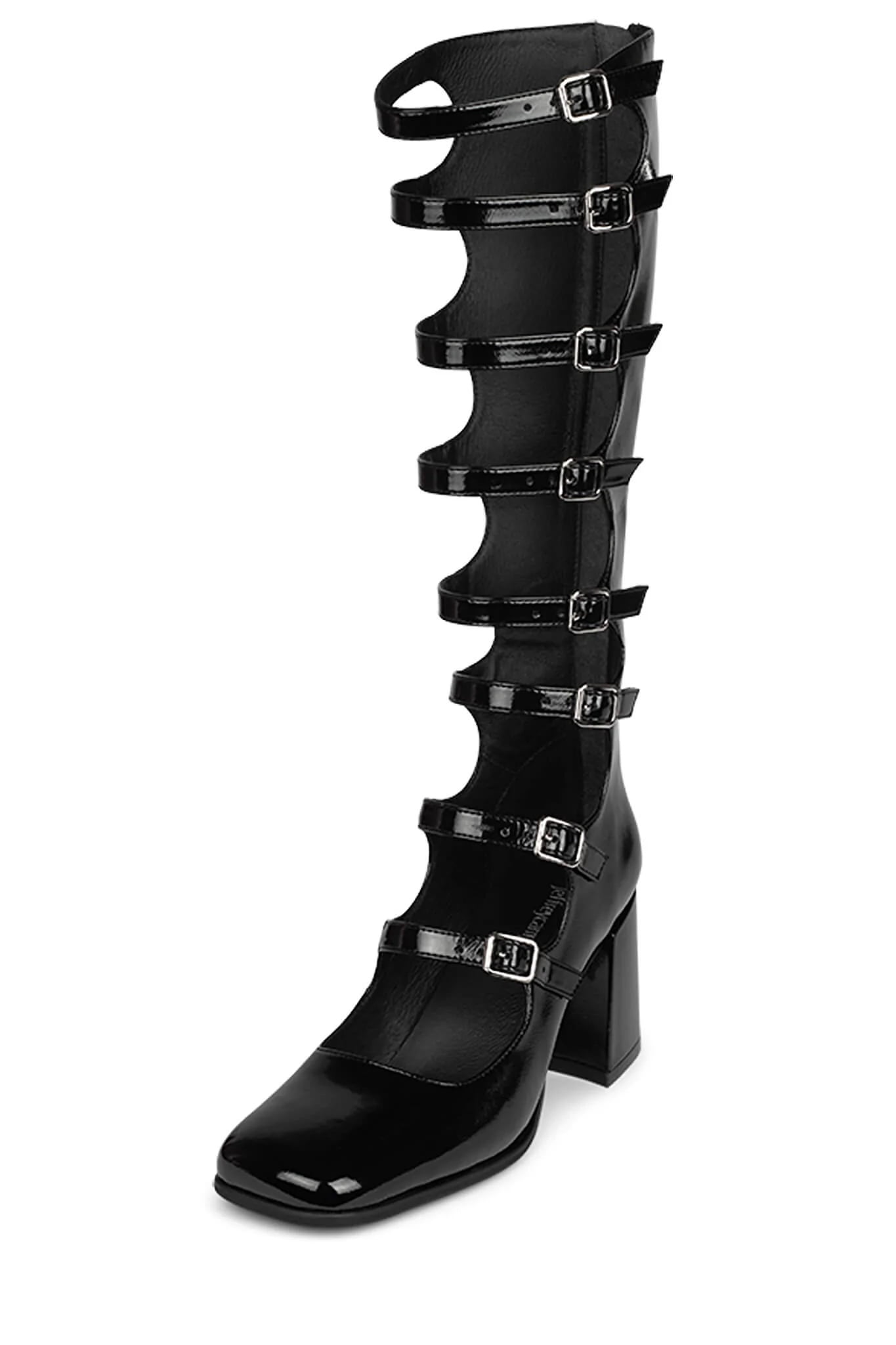 Jeffrey Campbell Monsieur Black Crinkle Patent Fashion Open Knee 