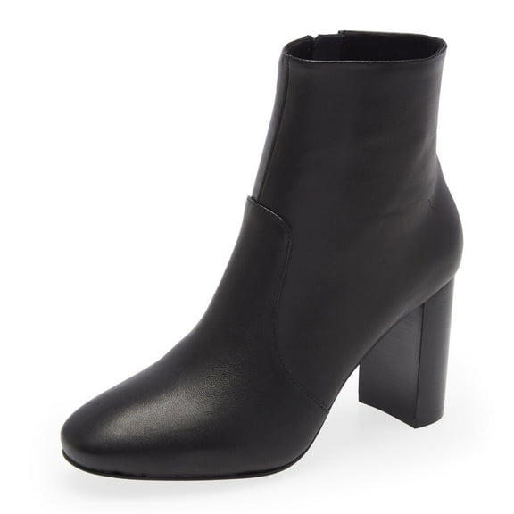 Jeffrey Campbell Priana Black Rounded Toe Stacked Block Heel Zipper Ankle Bootie (Black, 9.5)